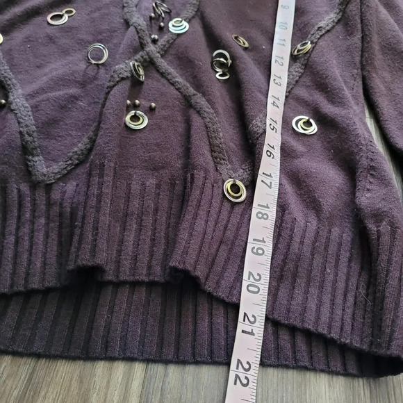 Yuka Womens Embellished Sweater Top Size Small Brown Bronze V-Neck Rayon Blend - Picture 6 of 7